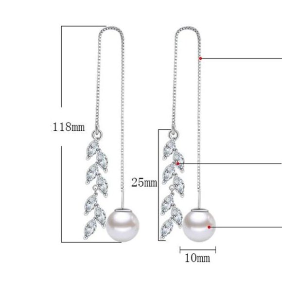 *NEW Sterling Silver Pearl Diamond Leaf Earrings - Picture 7 of 7